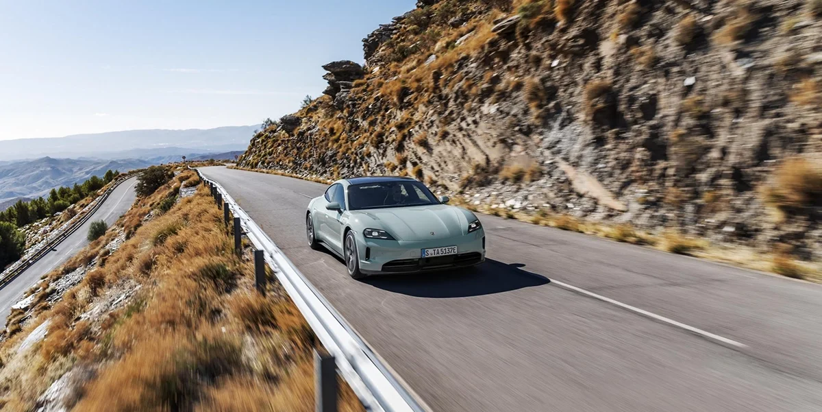 Porsche Sugar Land 2025 Taycan driving Missouri City